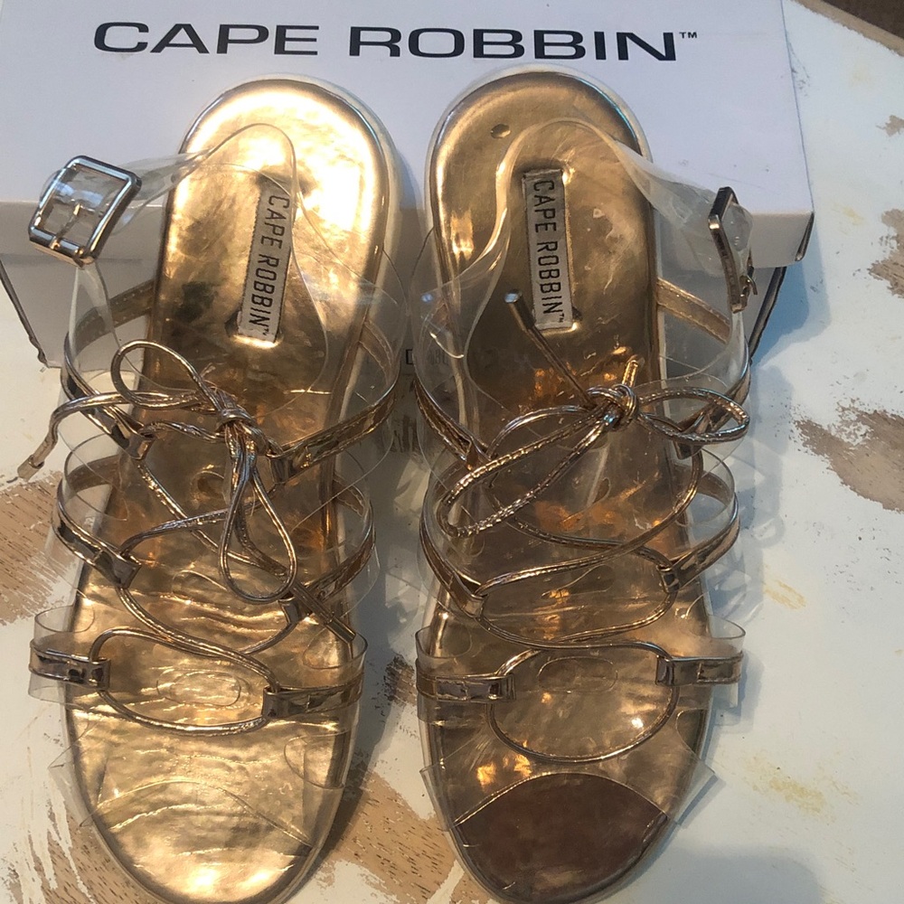 Cape Robbin Clear-Strap Metallic Gold Sandals